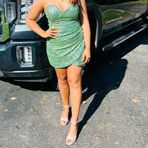 Sparkling Green Strapless Mini Dress